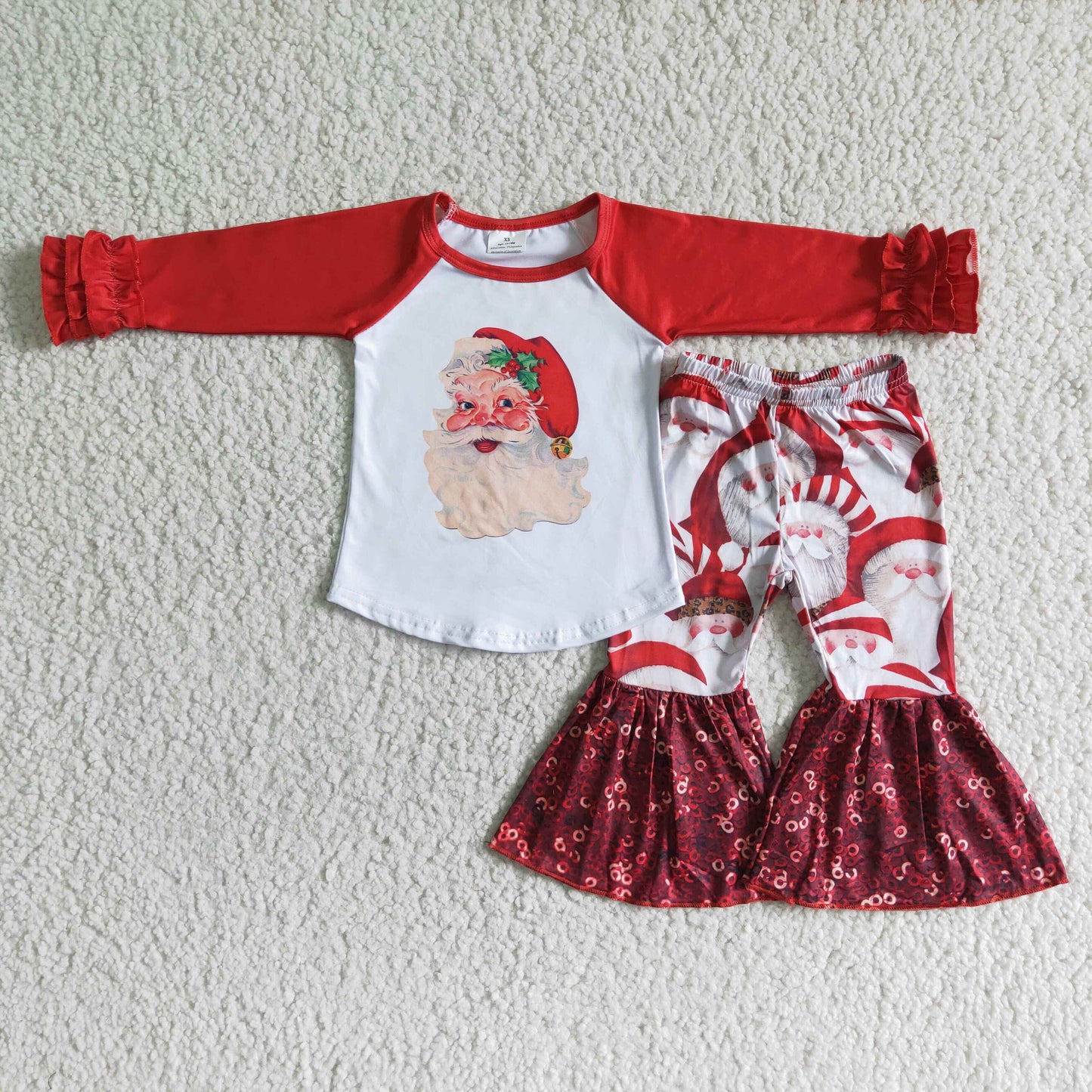 Christmas Santa long sleeve top bell bottom sequins pants set