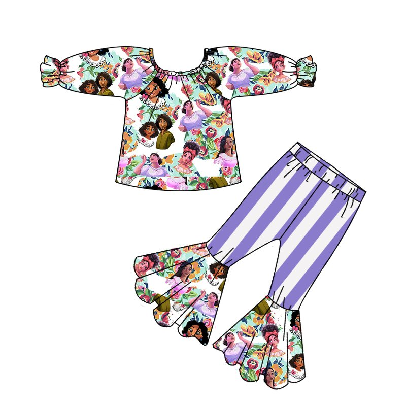 Cartoon Top bell bottom pants set-preorder