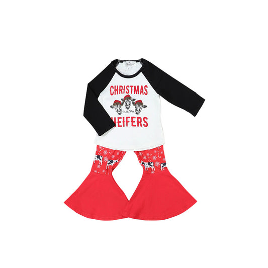 Christmas Heifer Long sleeve Top bell bottoms pants set-preorder