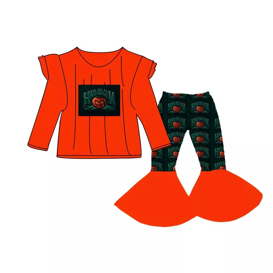 Halloween Pumpkin Long sleeve Top bell bottoms pants set-preorder