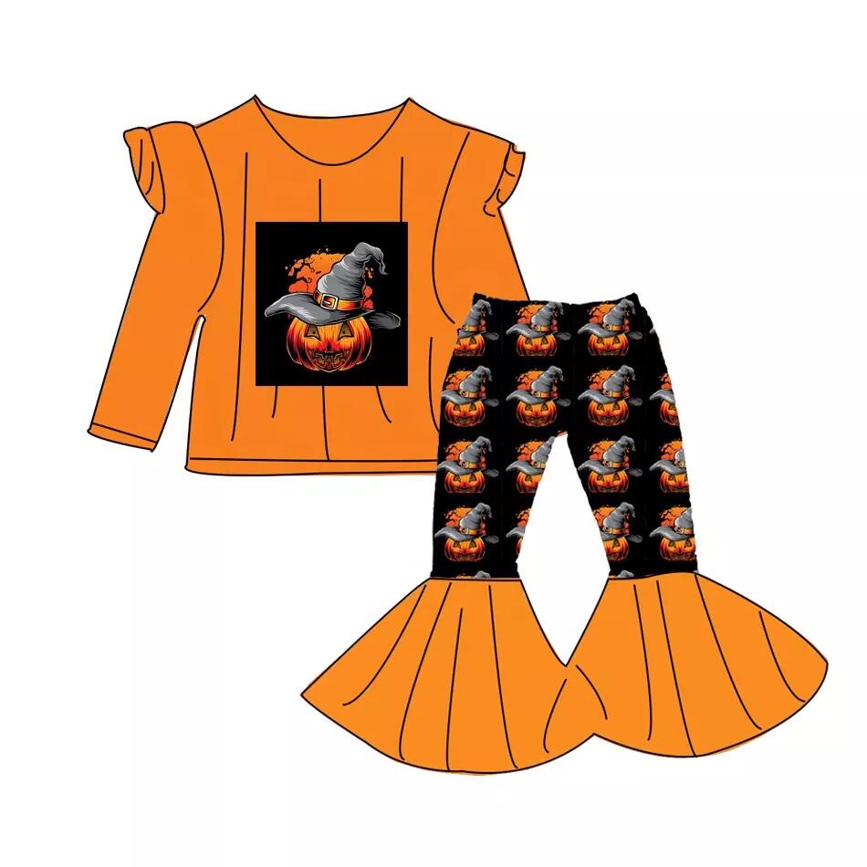 Halloween Pumpkin Long sleeve Top bell bottoms pants set-preorder