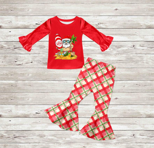 Christmas Santa Long sleeve Top bell bottoms pants set-preorder