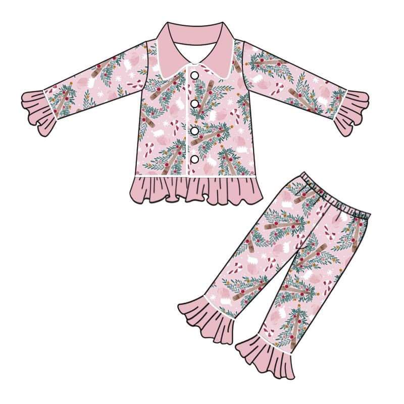 Chriatmas pink Top bell bottoms Pants pajamas  Outfit -preorder