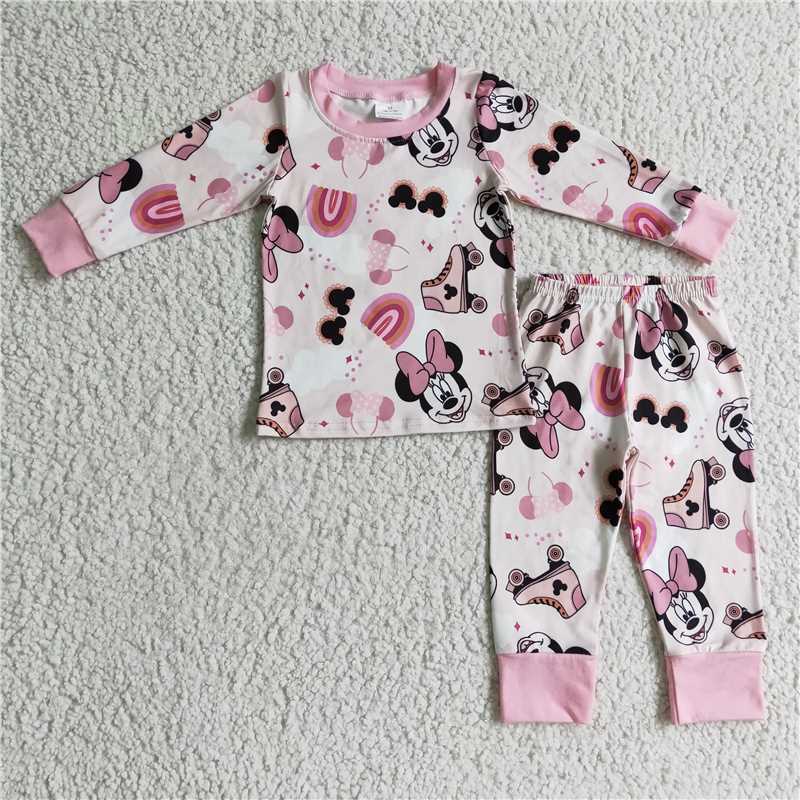 girls pink long sleeve pajamas set GLP0348