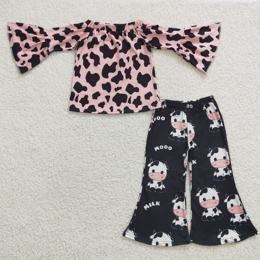 Girls leopard long sleeve Top bell bottoms set GLP0376