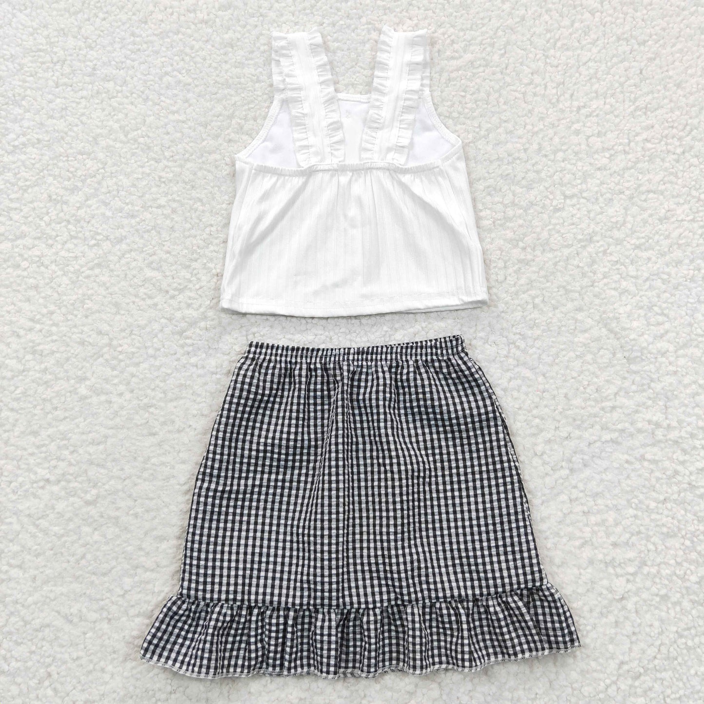 girls white tops plaid skirts sets GSD0262