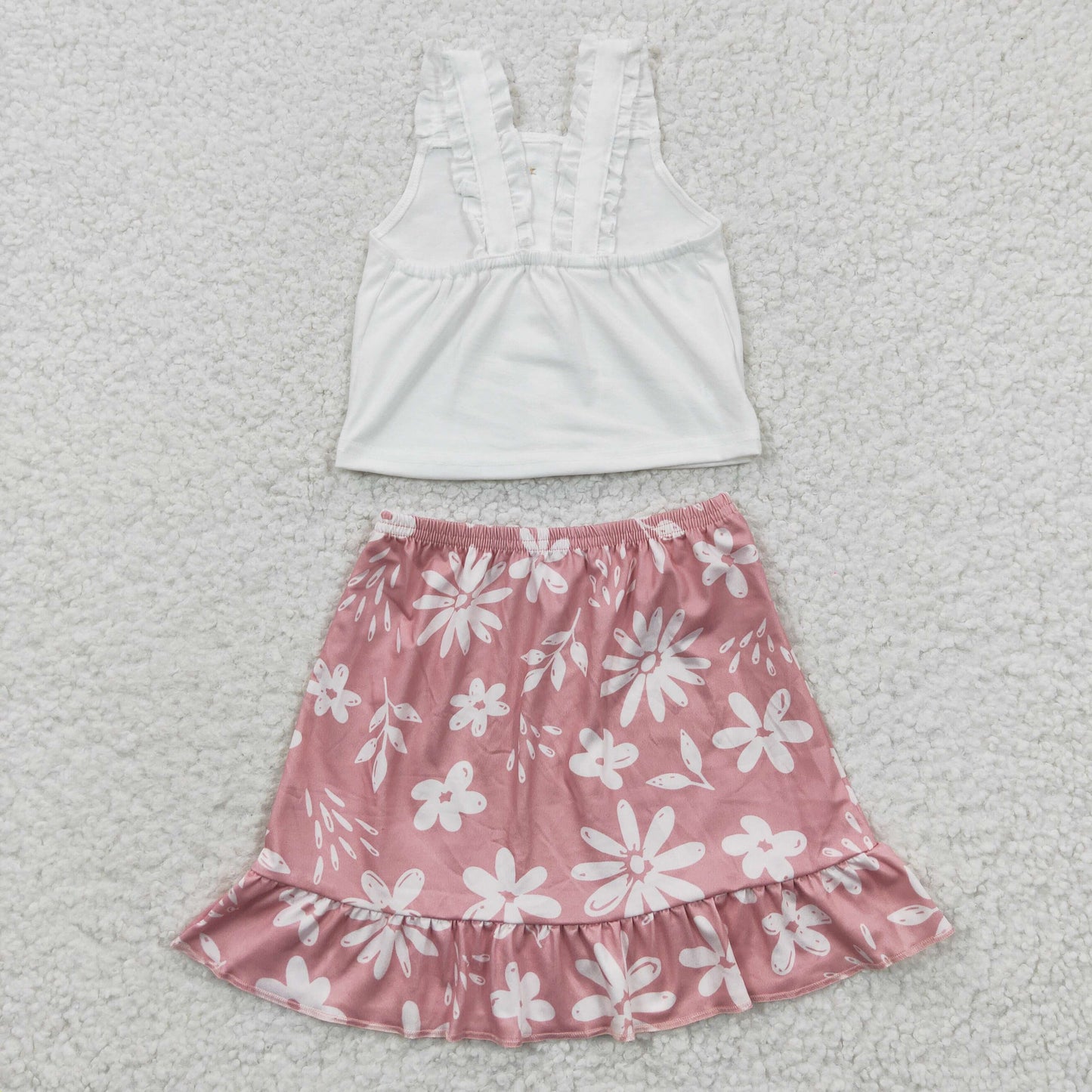 White crop tops floral skirts sets GSD0270