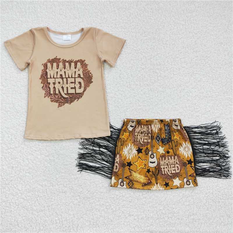 Mama Tried t-shirts tassel skirts sets GSD0286