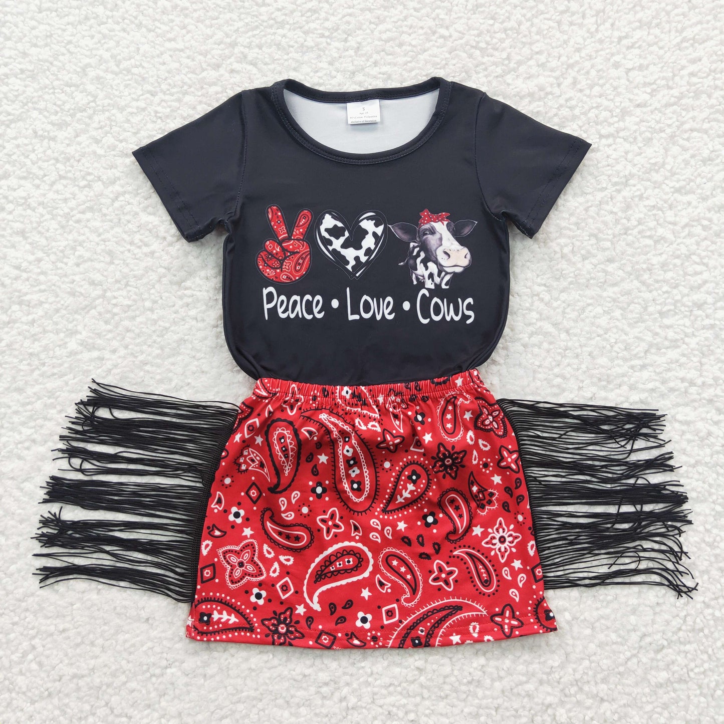 girls black t-shirts tassel skirts sets GSD0302