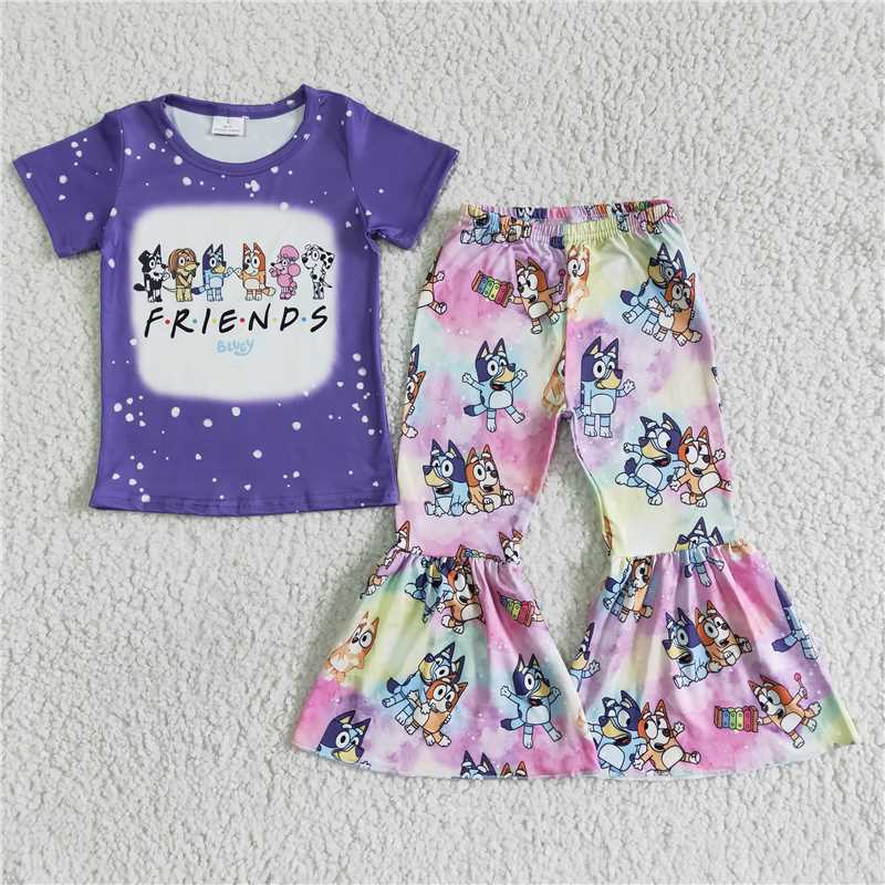 cartoon purple friends T-shirt bell bottoms set GSPO0059