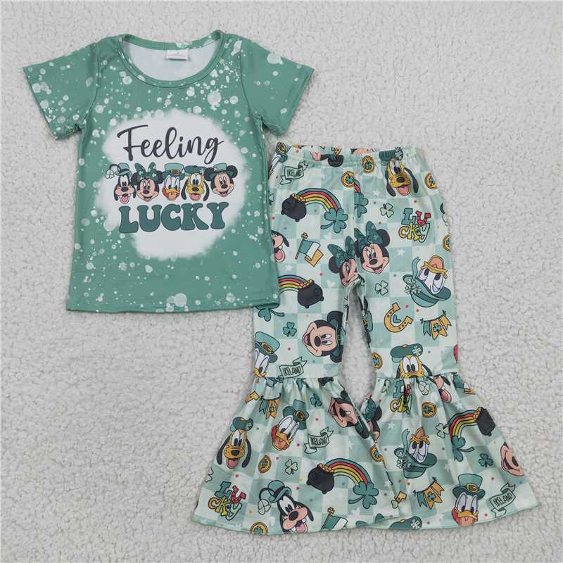 cartoon green T-shirt bell bottoms outfits GSPO0430