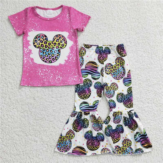 colorful leopard T-shirt bell bottoms outfits GSPO0455