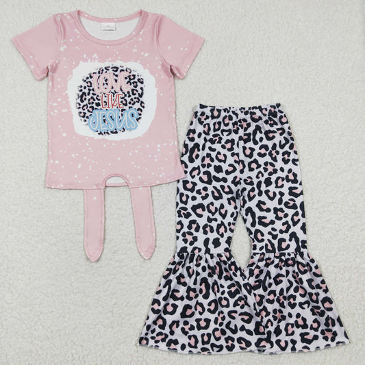 girls tops leopard bell bottoms sets GSPO0518