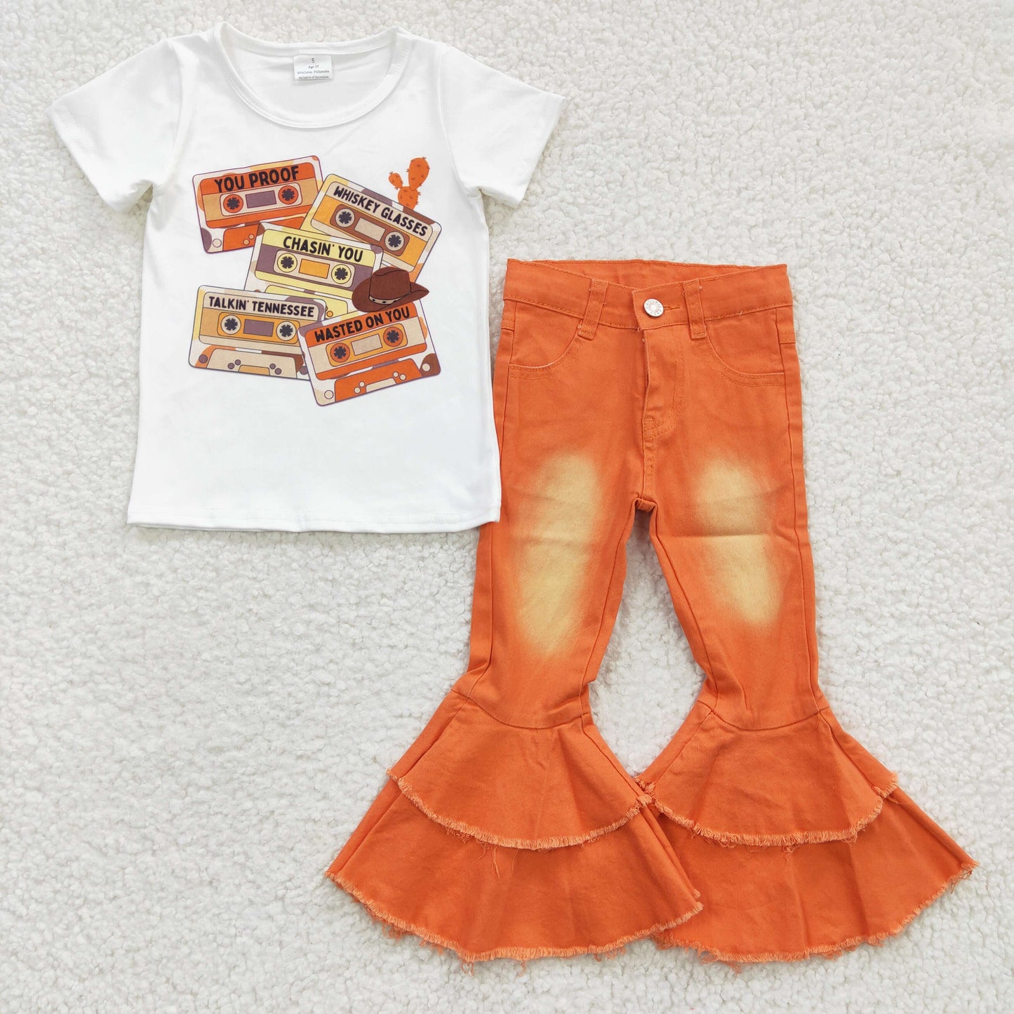 Back to School T-shirts orange jeans set GSPO0547