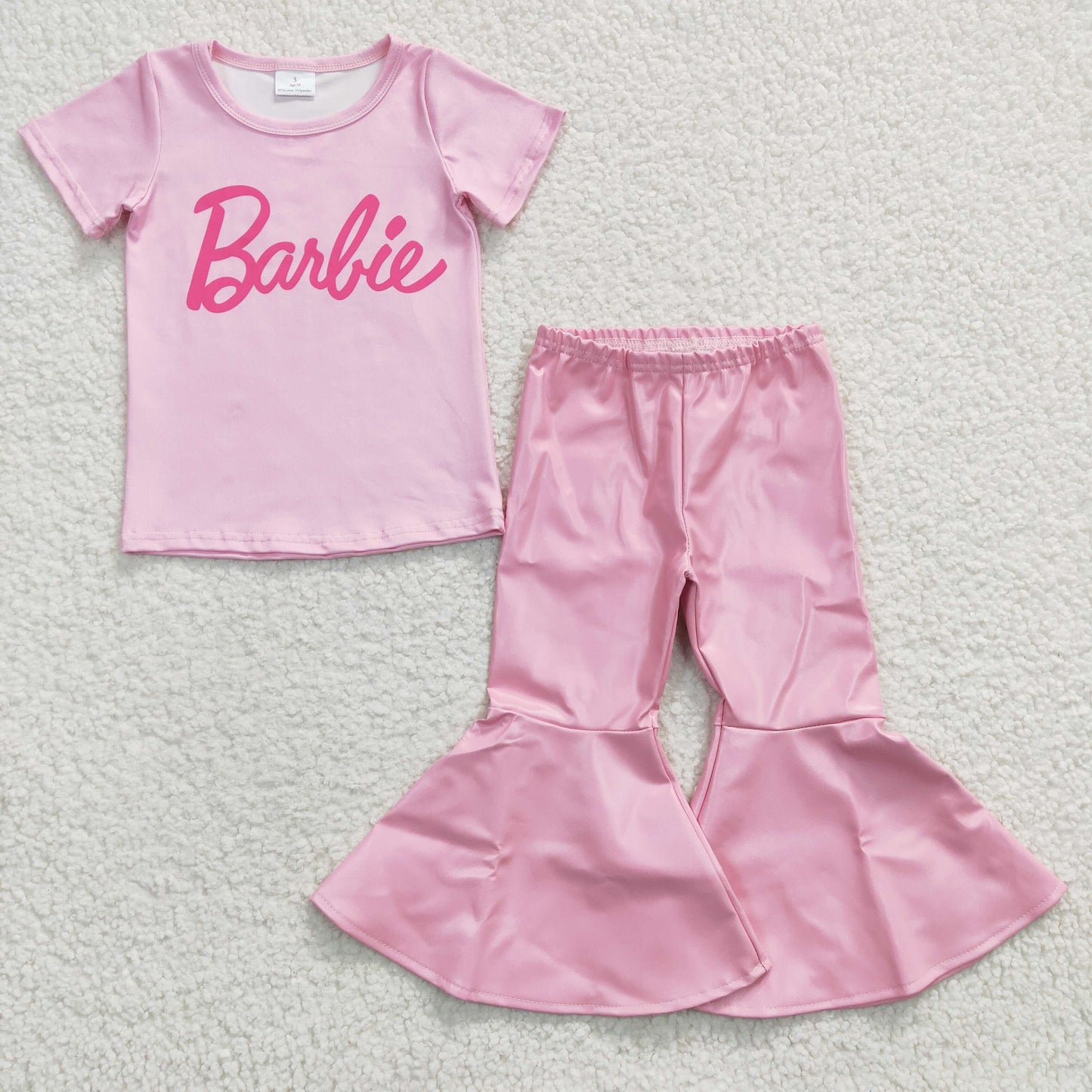 barbie T-shirts pink leather bell bottoms set GSPO0553