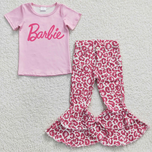 barbie t-shirts pink leopard jeans set GSPO0556