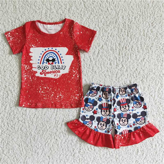 girls god bless t-shirt shorts set GSSO0065