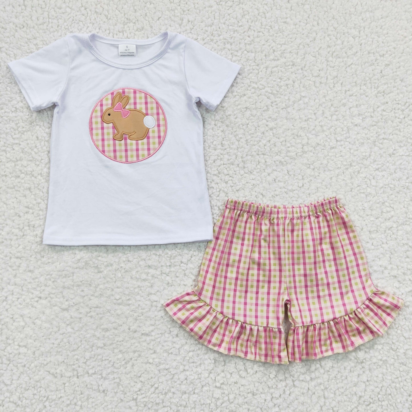 girls rabbit embroidery tees shorts sets GSSO0158