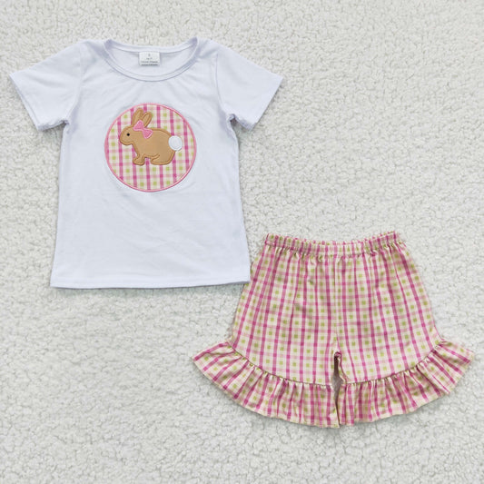 girls rabbit embroidery tees shorts sets GSSO0158