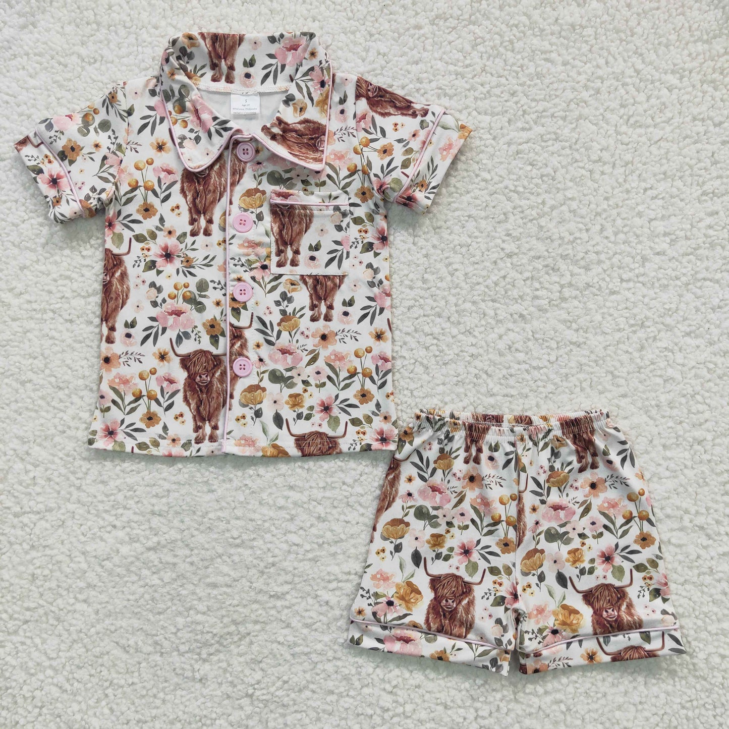 girls floral & cow pajamas set GSSO0176