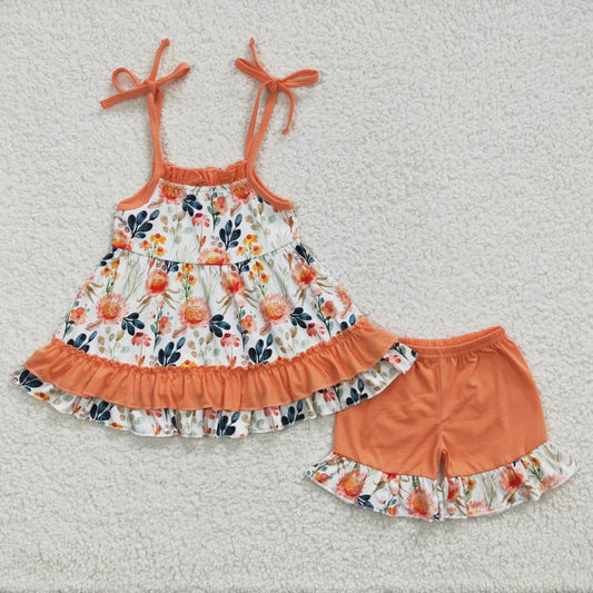 girls orange floral camis outfits GSSO0194