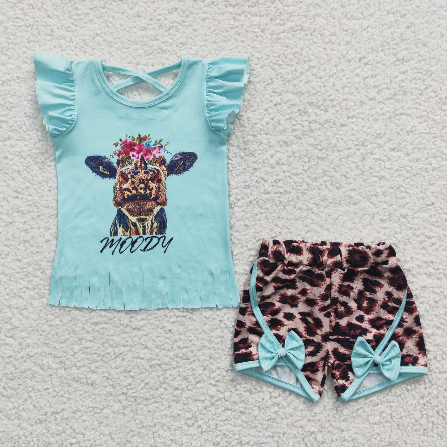 girls heifer tops leopards shorts outfits GSSO0197