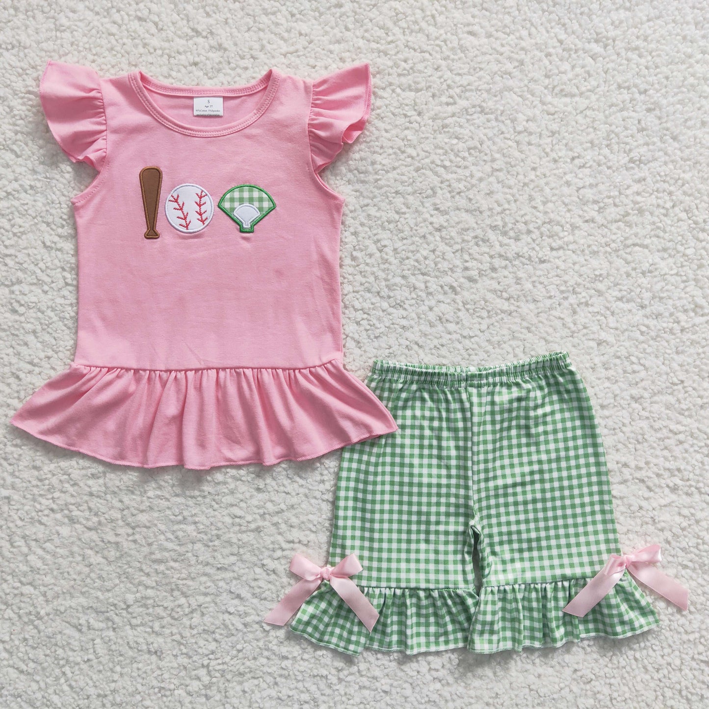 girls baseball embroidery tees shorts sets GSSO0205