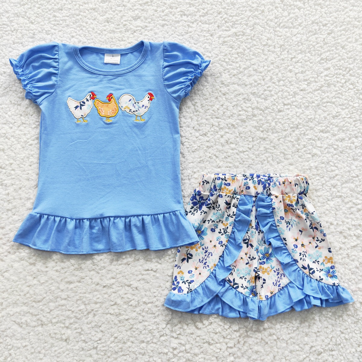 cute chook embroidery tees shorts sets GSSO0211