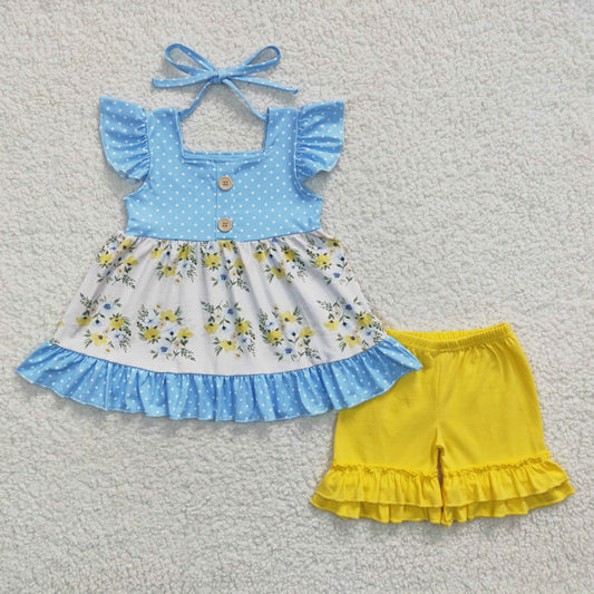 girls blue floral tops outfits GSSO0220