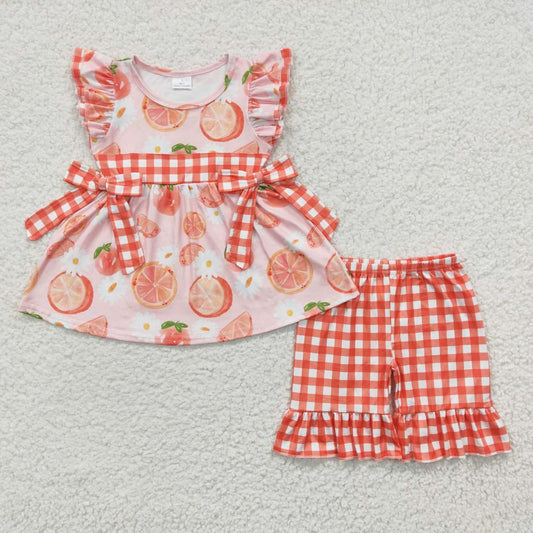 lemon bowties tops plaid shorts sets GSSO0239