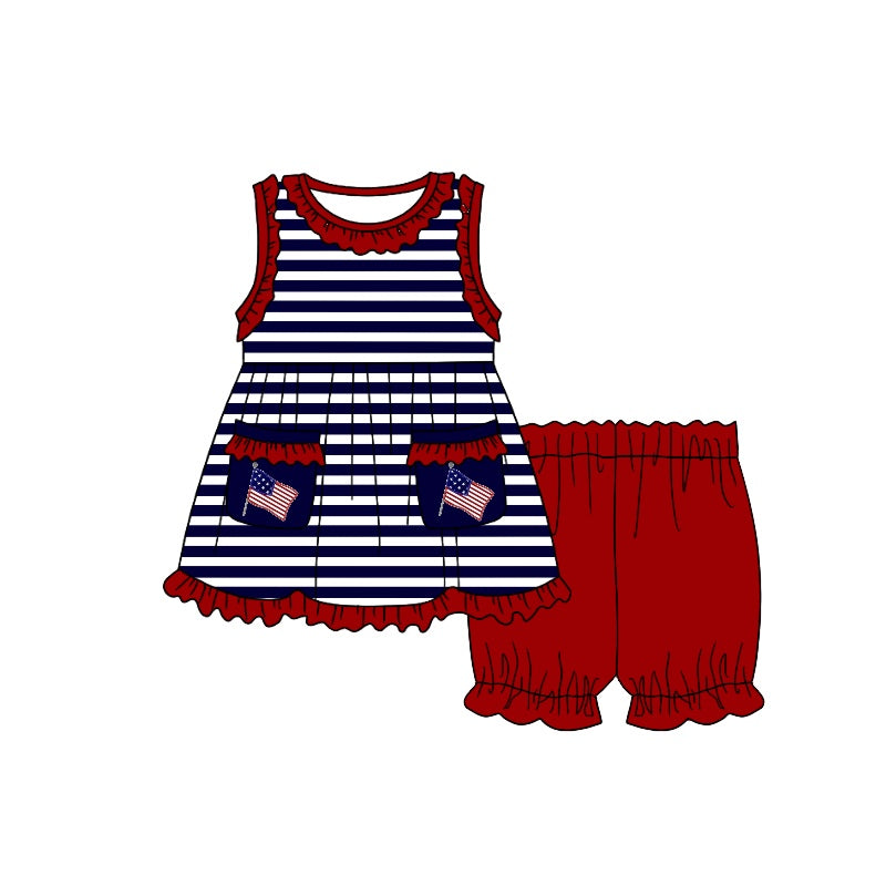 GSSO0664 pre-order baby girl clothes flag 4th of July patriotic toddler girl summer outfit