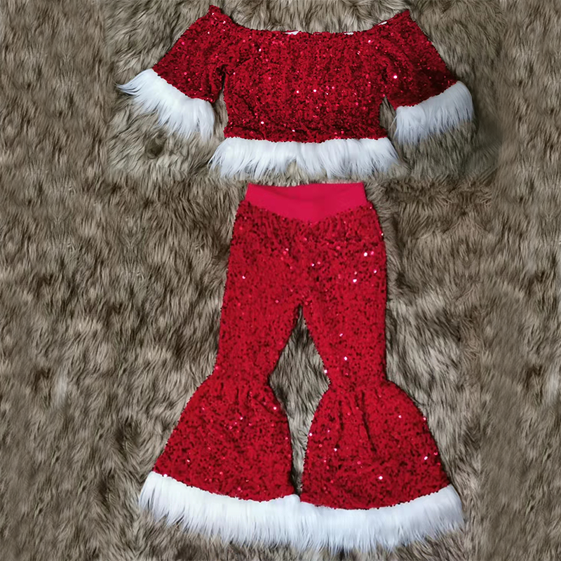 CHRISTMAS RED SEQUINS BELL BOTTOM OUTFIT