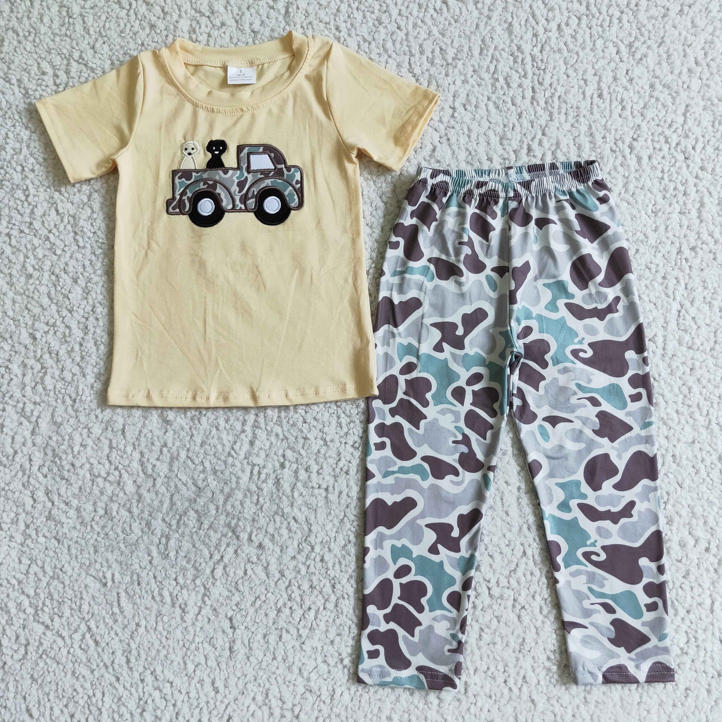 Boy Car Short sleeve Top Camo long pants set
