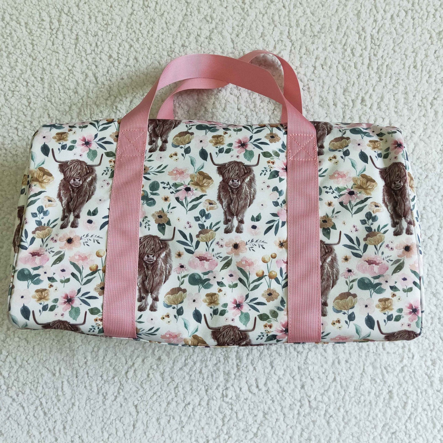 BA0008 Floral Highland Cows Western Gym Bags Traveling Bags