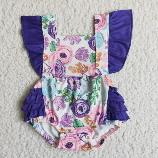 Purple Flower ruffle romper