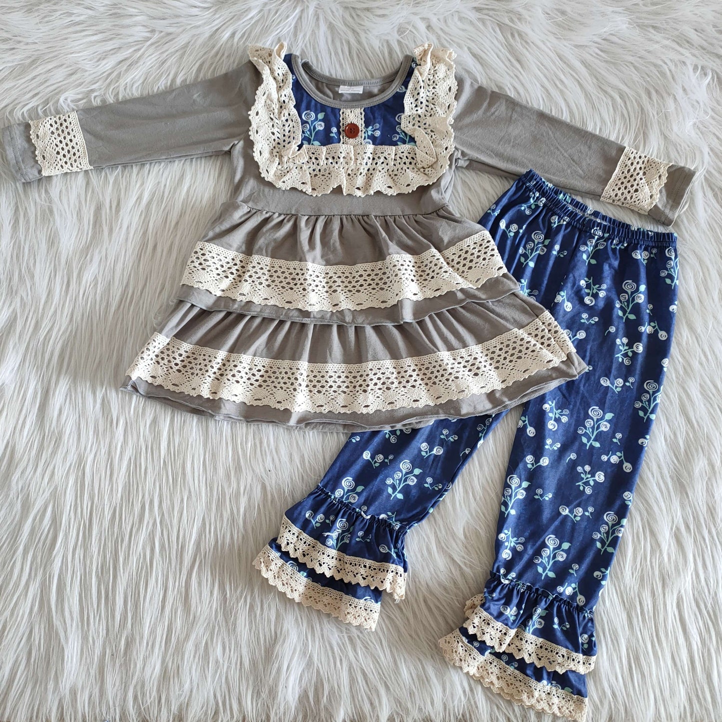 Grey Tunic Blue Floral Set