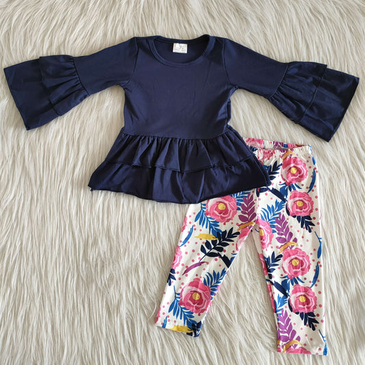 Navy Cotton Top Floral Set