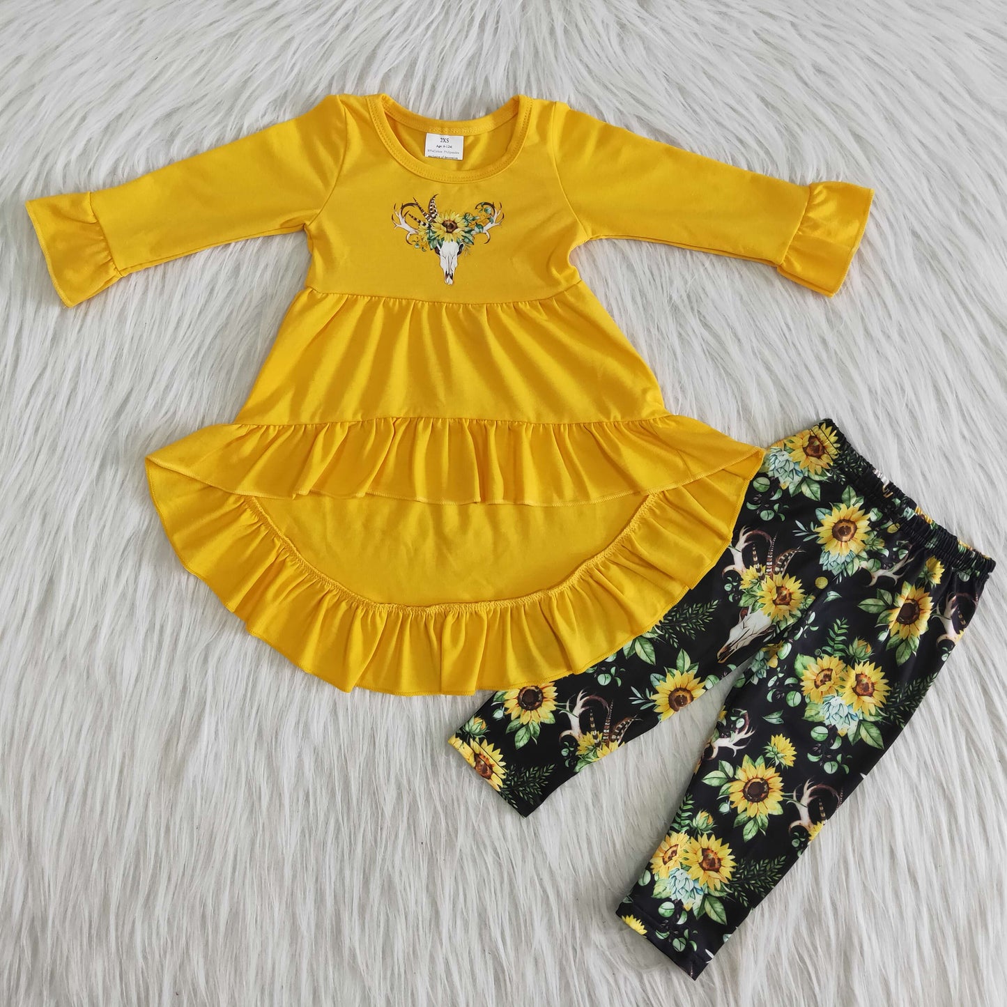 Cow Sunflower Cotton Yellow Tunic Set