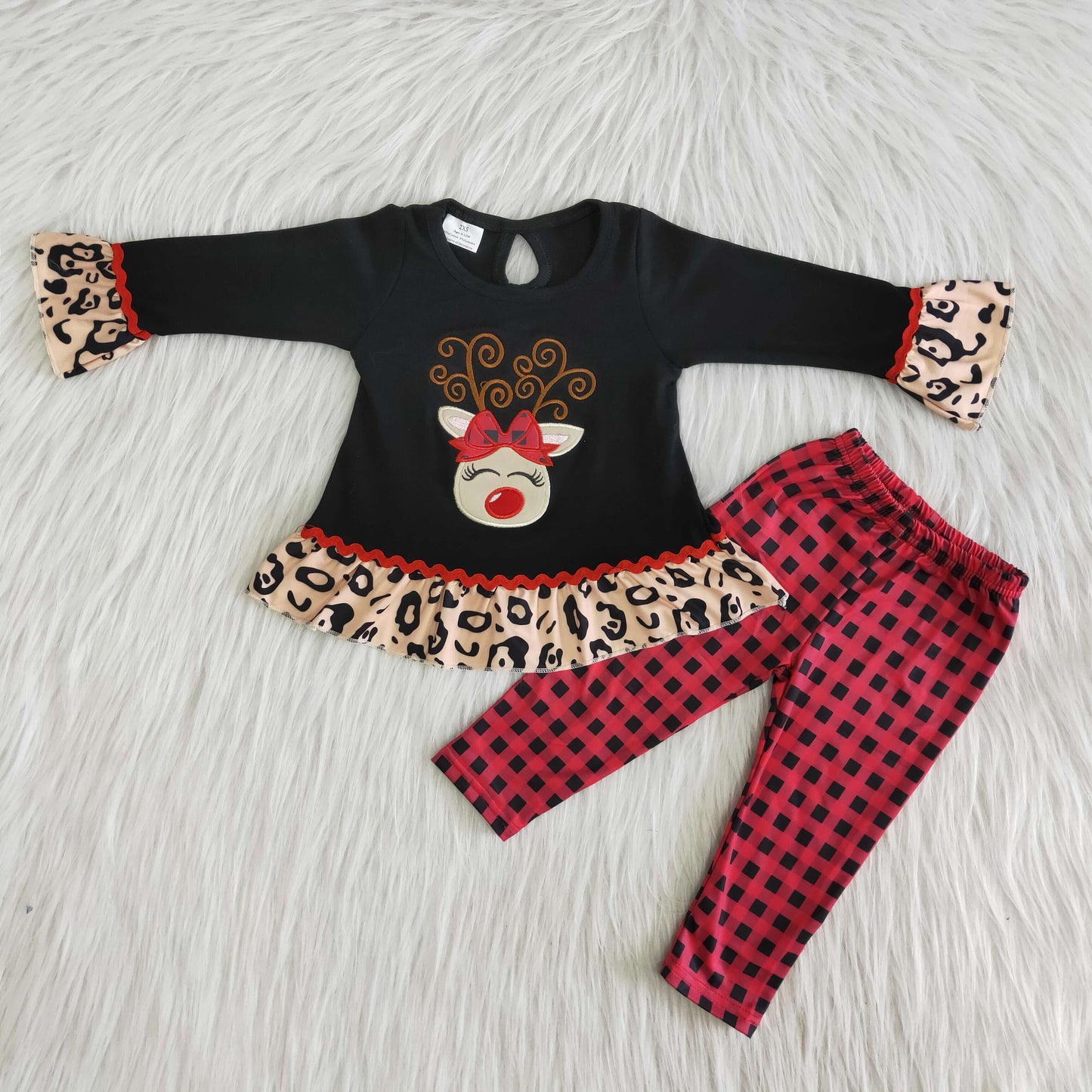 Applique Deer Black Cotton Set