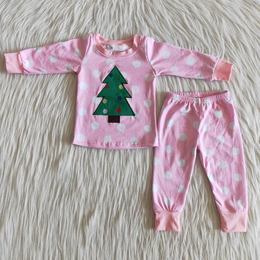 Christmas Tree Pink Girl Pajamas Set