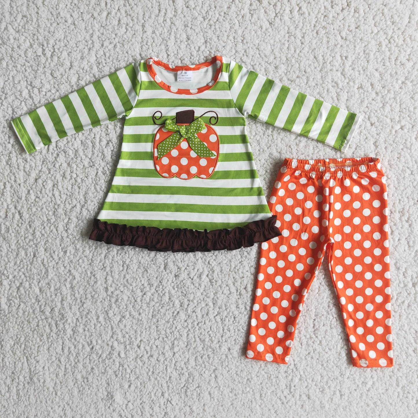 Applique Pumpkin Green Striped suits 6 B4-3