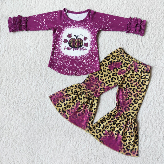 Hello Pumpkin girls Purple leopard suits 6 B8-2