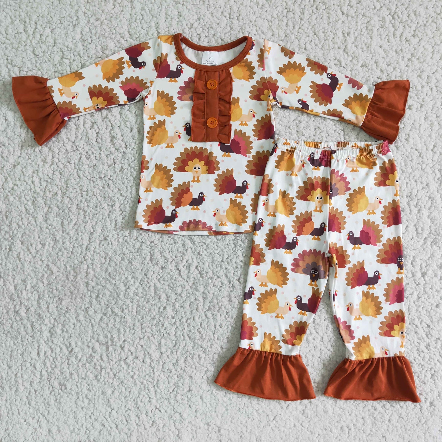 girls thanksgiving turkey pajamas sets 6 A8-13