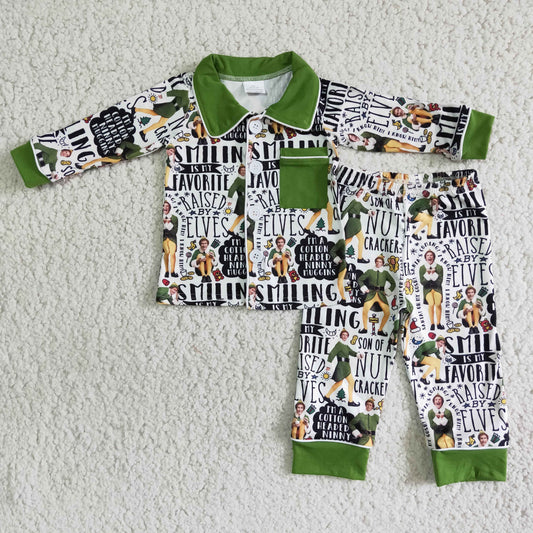 elves green coller boy pajamas sets