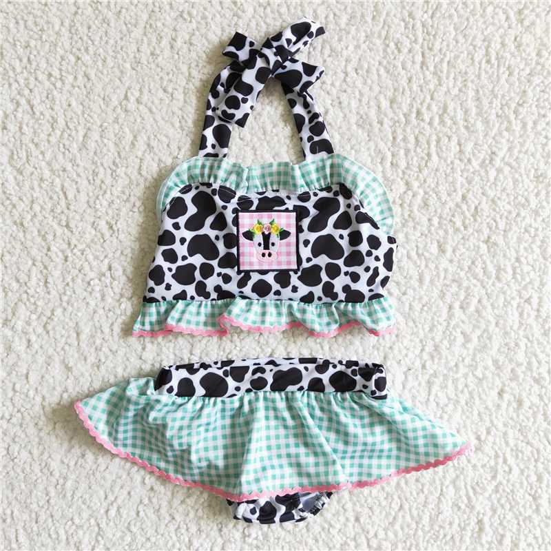 girls cattle embroidery halter 2pcs swimwear S0005