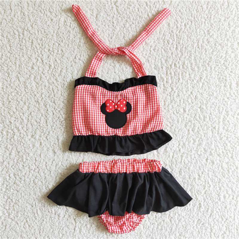 girls cartoon mouse embroidery halter 2pcs swimwear S0008