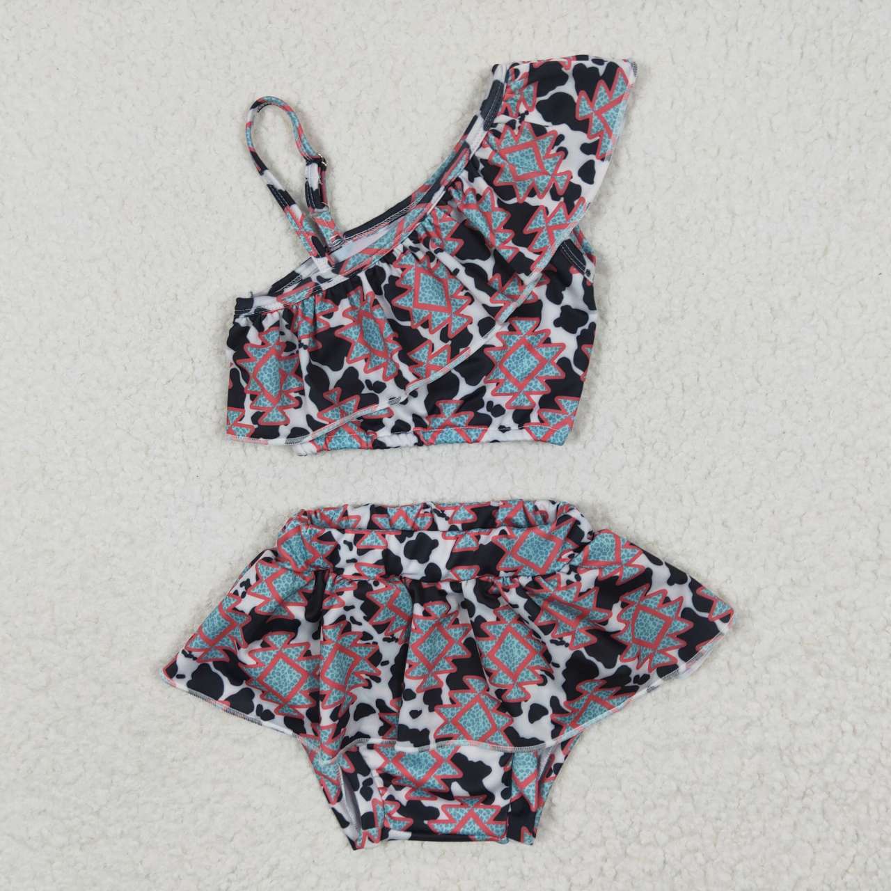 girls purple geometric 2 pieces swimwear S0038