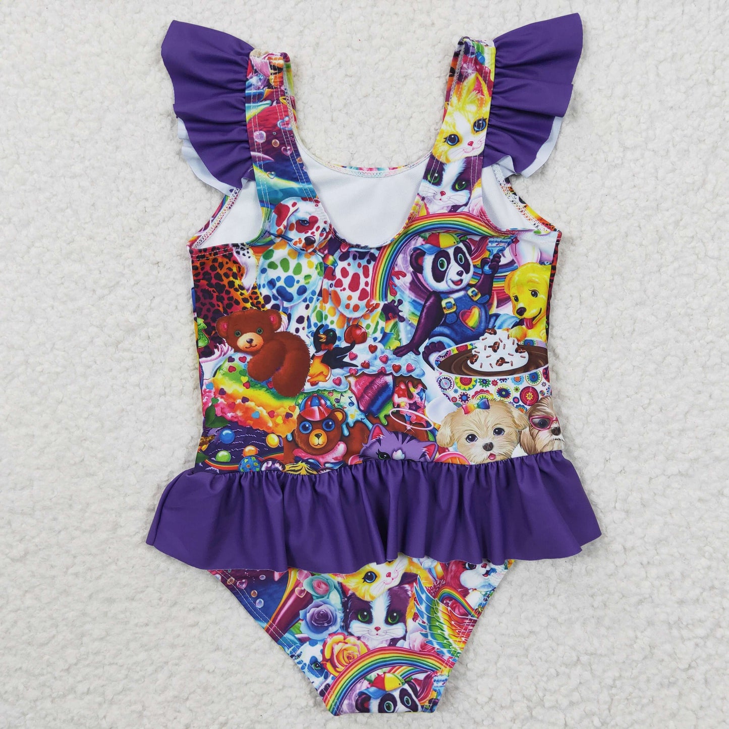 girls purple cartoon swimsuits S0041