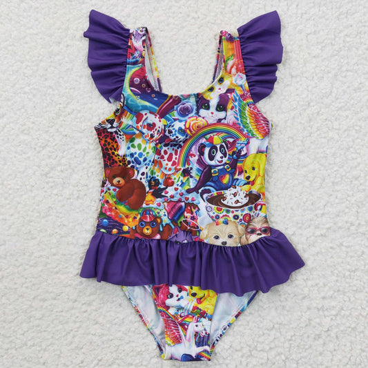 girls purple cartoon swimsuits S0041