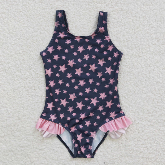 baby girls pink star swimsuits S0048